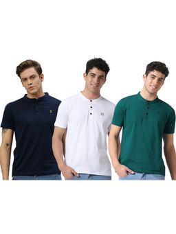 Urbano Fashion - Mens Multicolor Solid Mandarin Neck Slim Fit Cotton T-Shirts (Pack of 3)