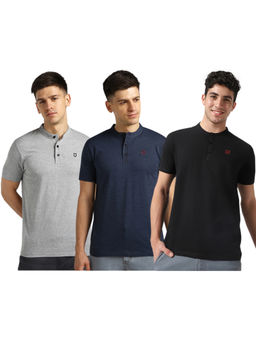 Urbano Fashion - Mens Multicolor Solid Mandarin Neck Slim Fit Cotton T-Shirts (Pack of 3)