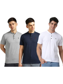 Urbano Fashion - Mens Multicolor Solid Mandarin Neck Slim Fit Cotton T-Shirts (Pack of 3)