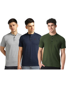Urbano Fashion - Mens Multicolor Solid Mandarin Neck Slim Fit Cotton T-Shirts (Pack of 3)