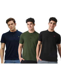 Urbano Fashion - Mens Multicolor Solid Mandarin Neck Slim Fit Cotton T-Shirts (Pack of 3)