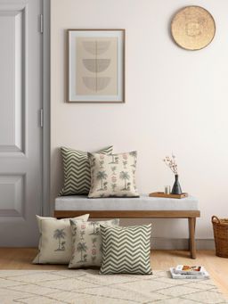 India Circus by Krsnaa Mehta - Chevron Palms Satin Blend Cushion Cover Set Of 5