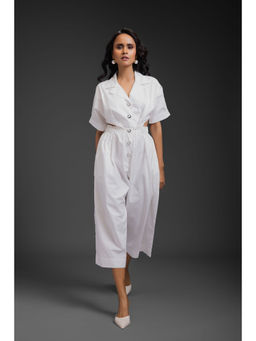 Deepika Arora - White Cotton Solid Jumpsuit