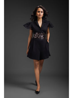 Deepika Arora - Black Chic Embellished Playsuit and Belt (Set of 2)