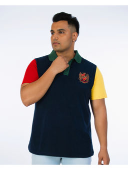 UNSIZED - Mens Fashion Polo T-Shirt Colorblock Navy Blue