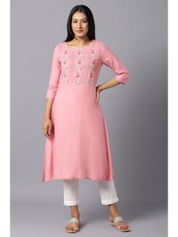 W - Pink Solid Kurta