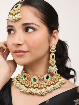 Khushi Jewels - Pachi Kundan Bridal Set with Green Stones