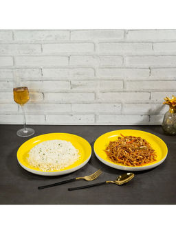 EZ Life - Pastel Shallow 8 Inch Ceramic Plate Sesame Series Matt Yellow Dinnerware Pack Of 2
