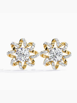 Valanova - Hallmarked 9K Yellow Gold and Certified Lab Grown Diamond 3.67Cts Stud Earrings Vse0048R300