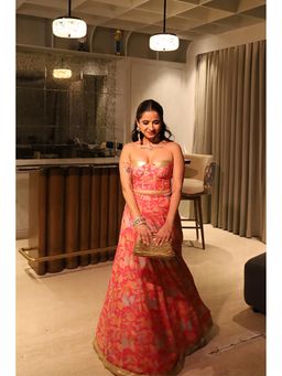 Old Marigold - Rubab Pink Corset Muslin Lehenga with Blouse and Dupatta