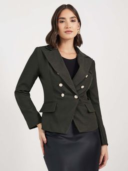 Styli - Women Olive Double Breasted Blazer