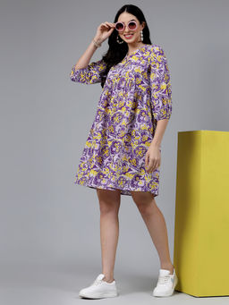 Stylum - Womens Floral Printed Cotton Flared Dress