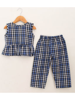 Woonie - Checked Blue Top with Culottes - Blue (Set of 2)
