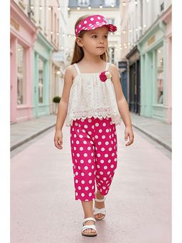 Lagorii - White Lace Top With Pink Polka Dot Capri