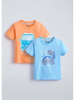 Hopscotch - Cotton Graphic Blue And Orange T-shirts (Pack of 2)