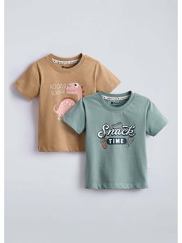 Hopscotch - Cotton Graphic Brown And Black T-shirts (Pack of 2)