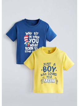 Hopscotch - Graphic Cotton Blue And Yellow T-shirts (Pack of 2)
