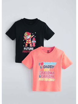 Hopscotch - Cotton Graphic Pink And Black T-shirts (Pack of 2)