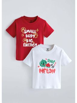 Hopscotch - Graphic Melon Cotton Red And White T-shirts (Pack of 2)