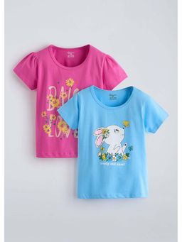 Hopscotch - Graphic Cotton Pink And Blue T-shirts (Pack of 2)