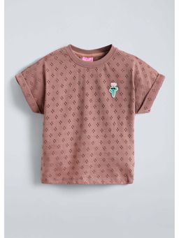 Hopscotch - Brown Schiffli Textured T-shirt