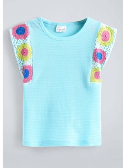 Hopscotch - Aqua Cotton Floral Crochet T-shirt
