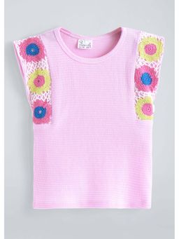 Hopscotch - Pink Cotton Floral Crochet T-shirt