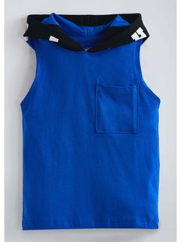 Hopscotch - Blue Hooded Cotton T-shirt