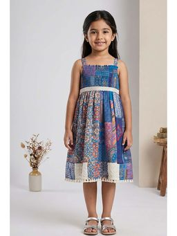 Lagorii - Blue Patchwork Print Frock With Smocked Bodice