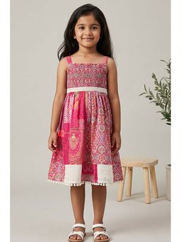 Lagorii - Pink Patchwork Print Frock With Smocked Bodice