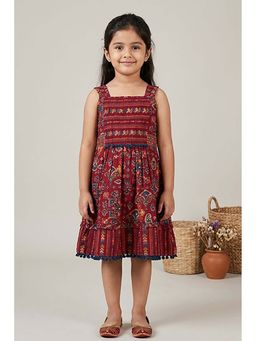 Lagorii - Maroon Ethnic Printed Dress With Tiered Hem