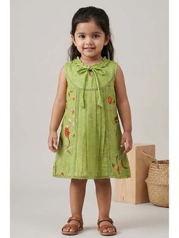 Lagorii - Green Embroidered Dress With Tie-Up Neck