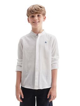 RARE ONES - White Mandarin Collar Full Sleeve Shirt