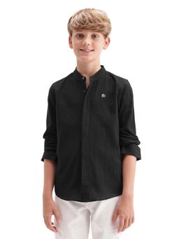 RARE ONES - Black Mandarin Collar Full Sleeve Shirt