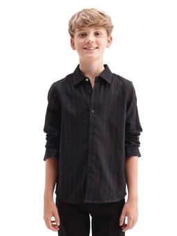 RARE ONES - Black Regular Fit Striped Shirt