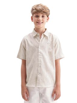 RARE ONES - Beige Cuban Collared Printed Shirt
