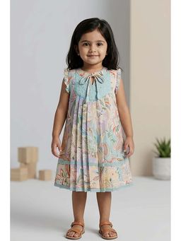 Lagorii - Blue Dress Print And Embroidery Yoke