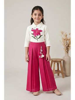 Lagorii - Pink Floral Embroidered Top With Pleated Pant