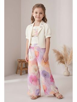 Lagorii - White Floral Embroidered Jacket With Top And Pants