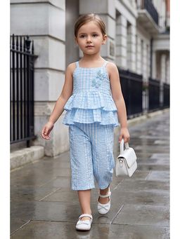 Lagorii - Blue Striped Ruffle With Butterfly Applique Co-Ord Set