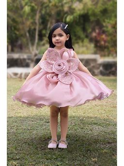Lagorii - Pink 3D Flower Detail Floral Applique Party Dress