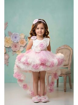 Lagorii - White And Pink Ruffle High-Low Party Dress