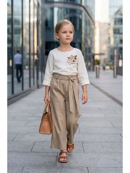 Lagorii - Beige Wide-Leg Pants With Embroidered Top