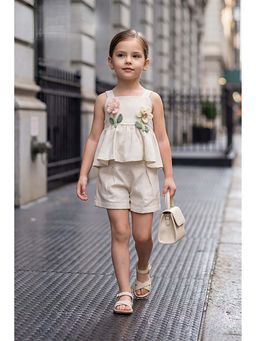 Lagorii - Cream Peplum With Floral Applique Co-Ord Set