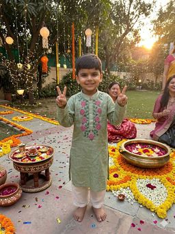 CHUCKLES AND CUDDLES - Boys Green Embroidered Silk Blend Kurta And Pyjama