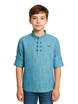 CAVIO - Blue Boys Roll-Up Sleeves Textured Kurta Style Shirt