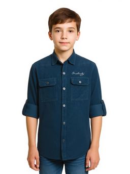 CAVIO - Teal Boys Roll-Up Sleeves Casual Solid Shirt