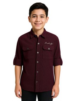CAVIO - Wine Boys Roll-Up Sleeves Casual Solid Shirt