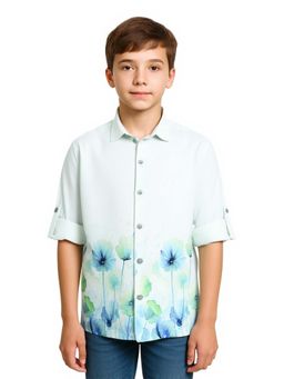 CAVIO - Blue Boys Full Sleeves Floral Printed Shirt