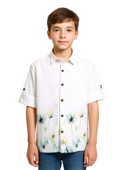 CAVIO - Green Boys Full Sleeves Floral Printed Shirt